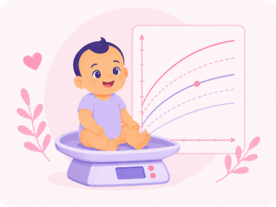Baby on scale with growth percentile chart