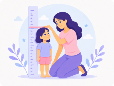 Mother measuring child height for adult height predictor