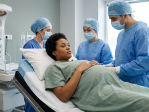 What happens in emergency cesarean and timing