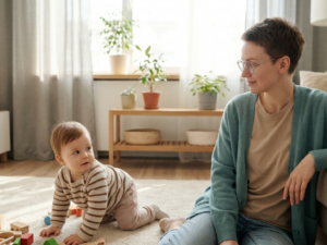 Looking Back at a Caregiver While Exploring