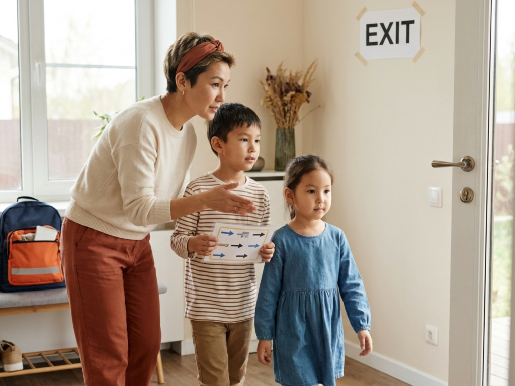 Practicing a family emergency drill without frightening children
